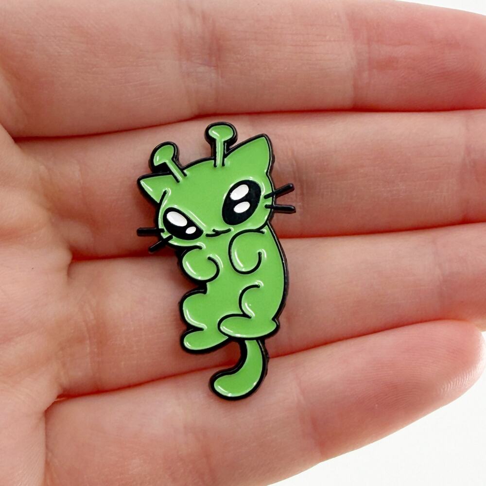 Green Alien Cat Soft Enamel Pin